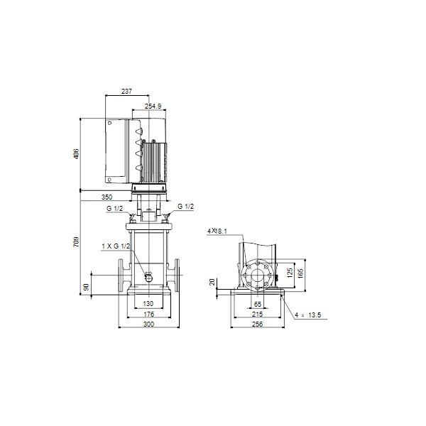Вертикальный многоступенчатый центробежный насос Grundfos CRE 20-6 N-F-A-E-HQQE артикул 99071671 – габаритный чертеж