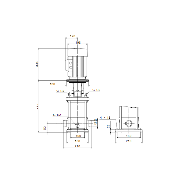 Вертикальный многоступенчатый центробежный насос Grundfos CRN 5-20 A-P-A-V-HQQV артикул 96513503 – габаритный чертеж