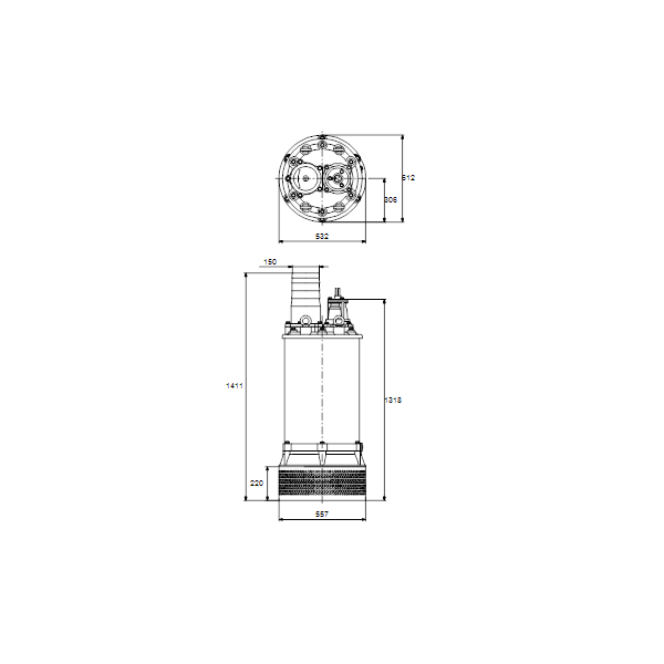 Дренажный погружной канализационный насос Grundfos для канализаций DWK.E.10.150.370.5.1D.R артикул 96922751 – габаритный чертеж