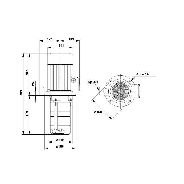 Полупогружной насос Grundfos MTH4-4/1 A-W-A-AQQV артикул 98993023 – габаритный чертеж
