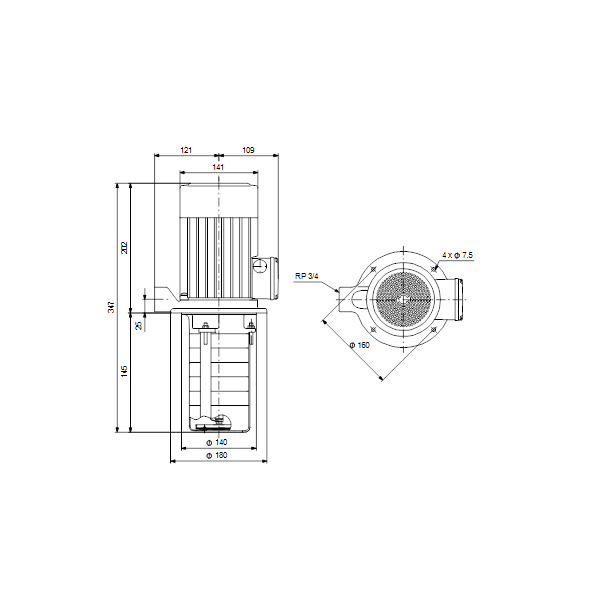 Полупогружной насос Grundfos MTH 8-1/1 A-W-A-AQQV артикул 98891473 – габаритный чертеж