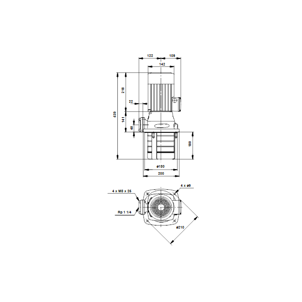 Полупогружной насос Grundfos MTH 8-60/2 A-W-A-AUUV артикул 42942562 – габаритный чертеж