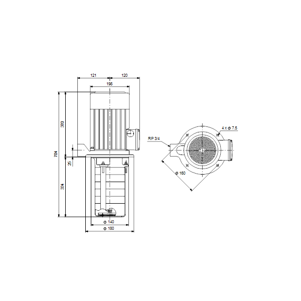 Полупогружной насос Grundfos MTH 8-8/8-1 A-W-A-AQQV артикул 98891535 – габаритный чертеж