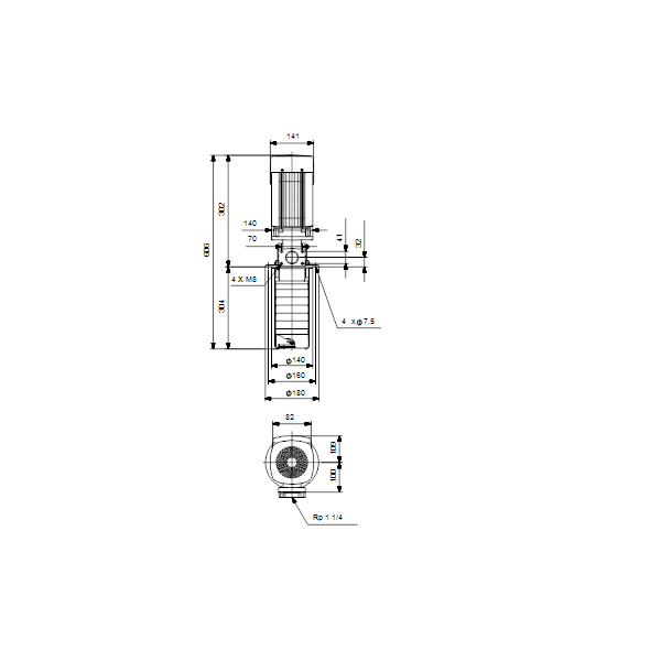 Полупогружной насос Grundfos MTR 1-10/10 A-M-A-HUUV артикул 96515183 – габаритный чертеж