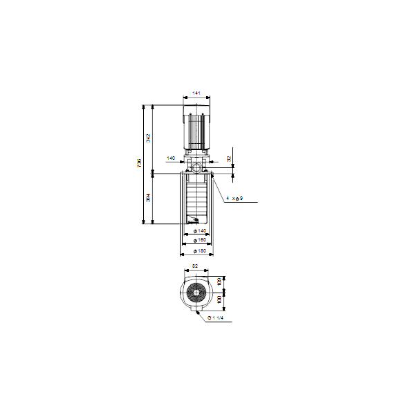Полупогружной насос Grundfos MTR 1-15/15 A-W-I-HUUV артикул 96518623 – габаритный чертеж