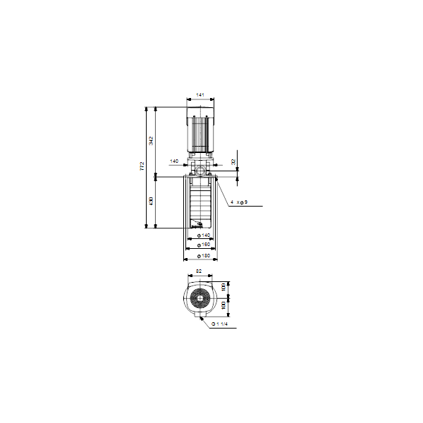 Полупогружной насос Grundfos MTR 1-17/17 A-W-I-HUUV артикул 96518624 – габаритный чертеж