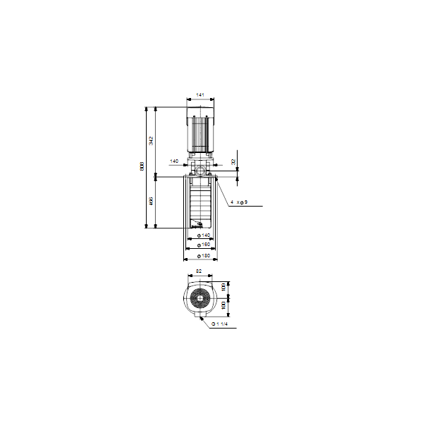 Полупогружной насос Grundfos MTR 1-19/19 A-W-I-HUUV артикул 96518625 – габаритный чертеж