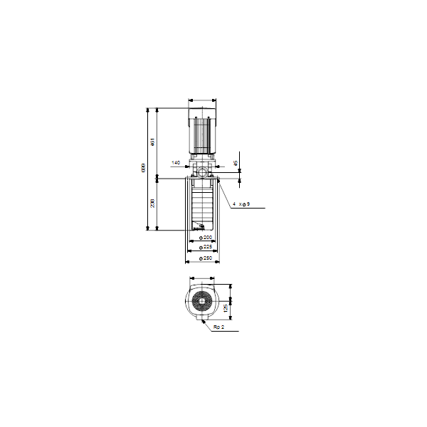 Полупогружной насос Grundfos MTR 10-5/5 A-W-I-HUUV артикул 96520131 – габаритный чертеж