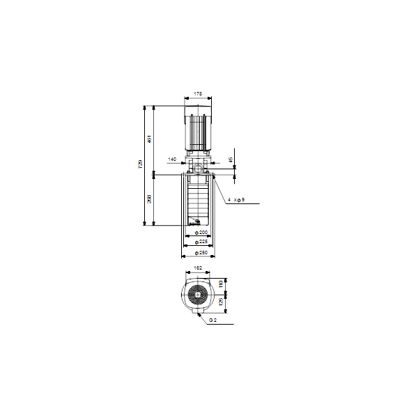 Полупогружной насос Grundfos MTR 10-6/6 A-W-A-HUUV артикул 96515685 – габаритный чертеж