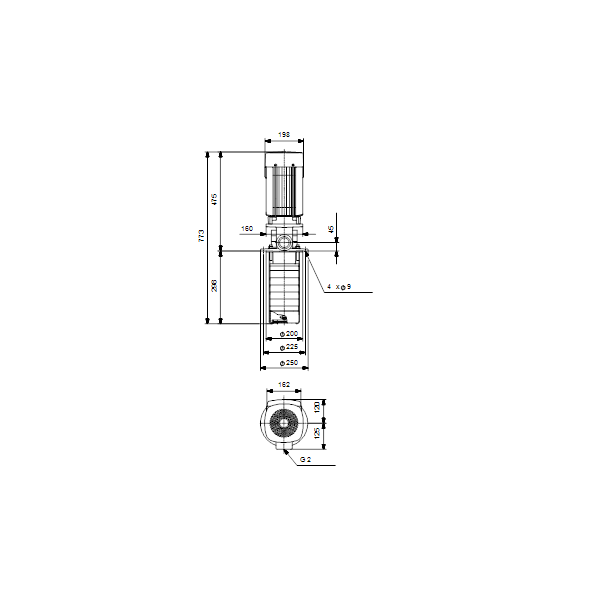 Полупогружной насос Grundfos MTR 10-7/7 A-W-I-HUUV артикул 96519969 – габаритный чертеж