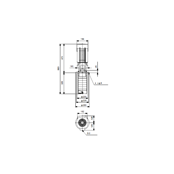 Полупогружной насос Grundfos MTR 10-8/8 A-W-A-HUUV артикул 96515690 – габаритный чертеж