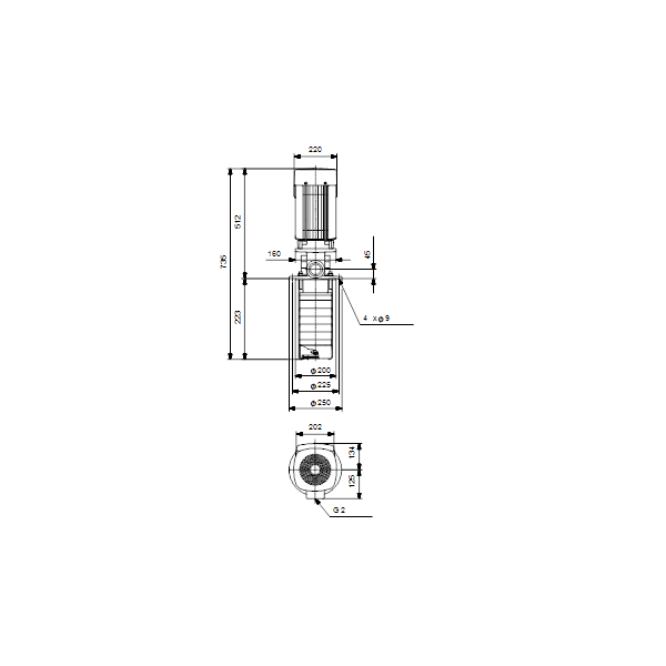 Полупогружной насос Grundfos MTR 20-3/3 A-W-I-HUUV артикул 96519996 – габаритный чертеж
