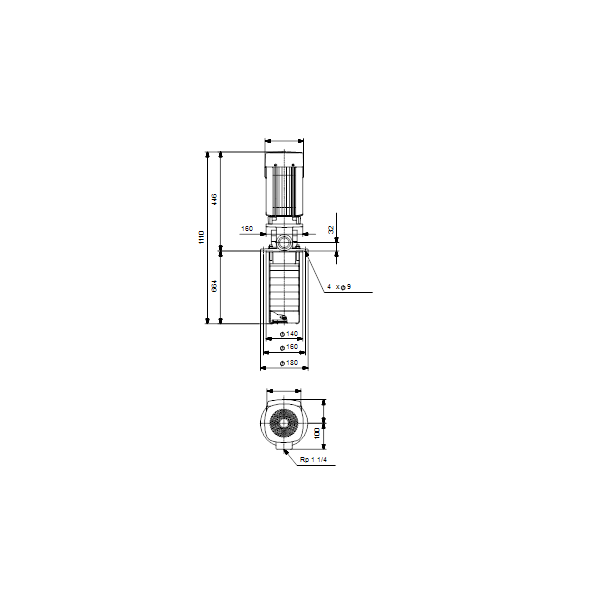 Полупогружной насос Grundfos MTR 3-30/30 A-W-I-HUUV артикул 96519692 – габаритный чертеж