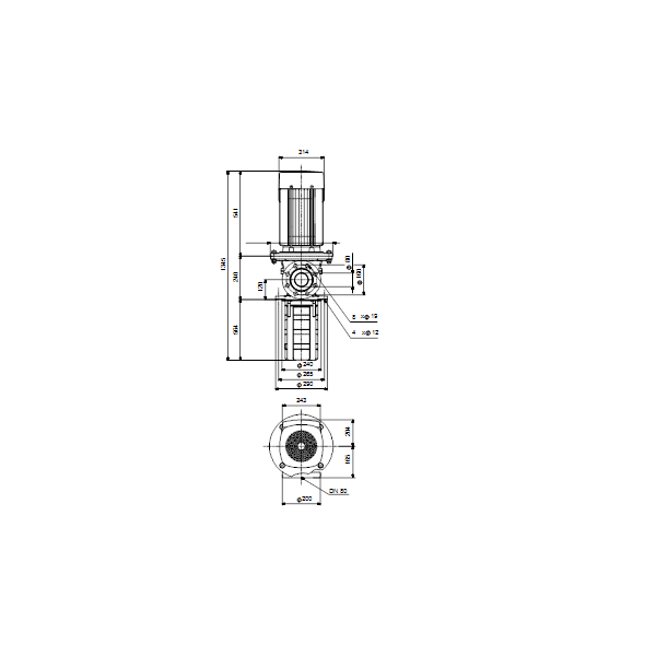 Полупогружной насос Grundfos MTR 45-6/6-2 A-F-A-HUUV артикул 98513706 – габаритный чертеж