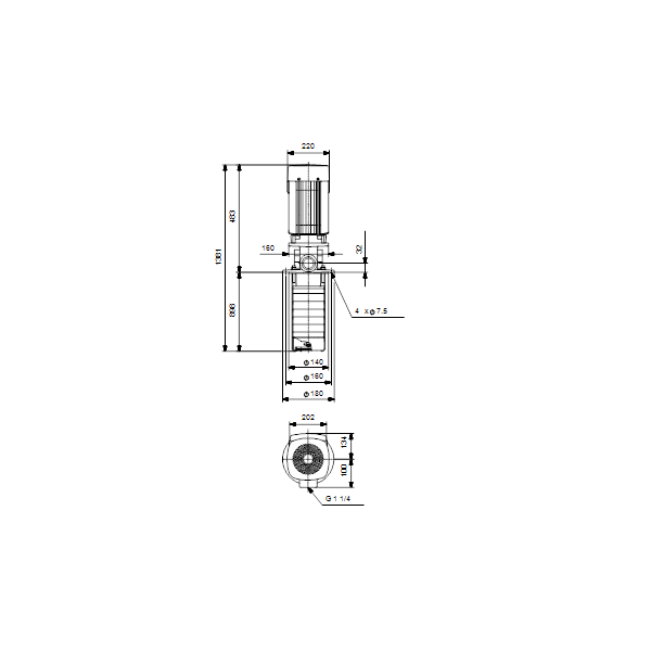 Полупогружной насос Grundfos MTR 5-29/29 A-W-A-HUUV артикул 96514942 – габаритный чертеж