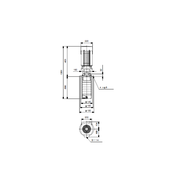 Полупогружной насос Grundfos MTR 5-29/29 A-W-I-HUUV артикул 96518803 – габаритный чертеж