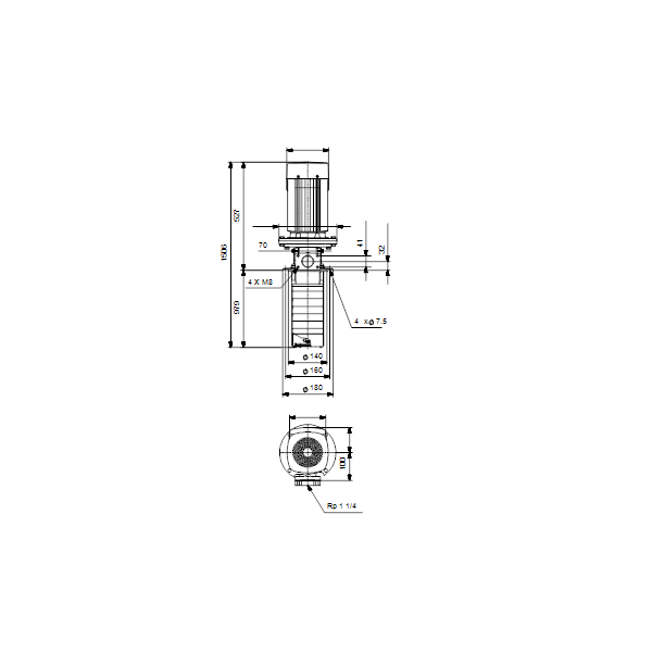 Полупогружной насос Grundfos MTR 5-32/32 A-M-A-HUUV артикул 96515254 – габаритный чертеж