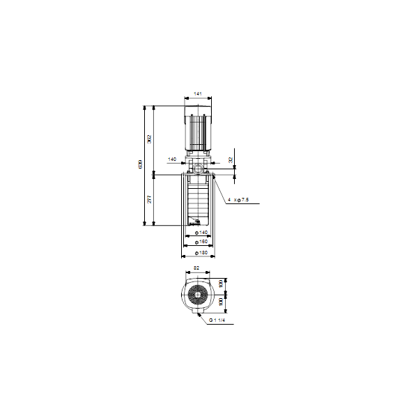 Полупогружной насос Grundfos MTR 8-4/4-1 A-W-A-HUUV артикул 98825617 – габаритный чертеж