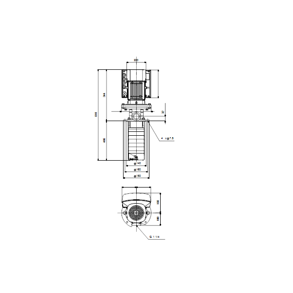 Полупогружной насос Grundfos MTRE 1-19/19 J-W-A-HUUV артикул 96621155 – габаритный чертеж