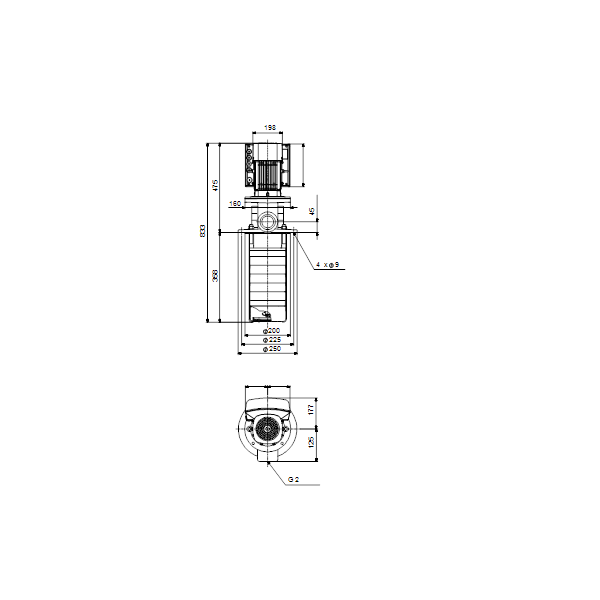 Полупогружной насос Grundfos MTRE 10-9/9 A-W-A-HUUV артикул 96520404 – габаритный чертеж