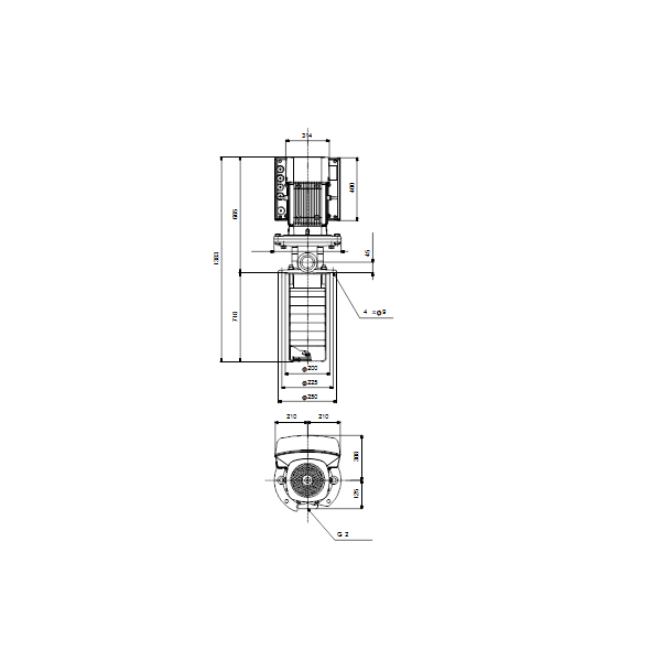 Полупогружной насос Grundfos MTRE 15-14/14 A-W-A-HUUV артикул 96520414 – габаритный чертеж