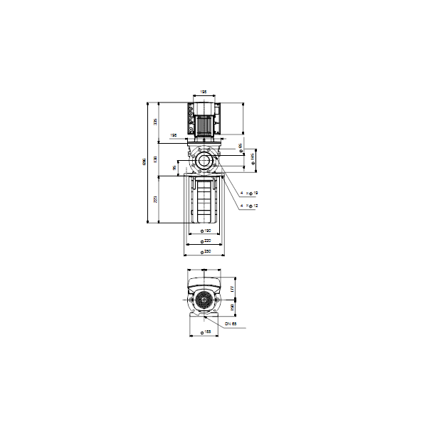 Полупогружной насос Grundfos MTRE 32-2/2-2 A-F-A-HUUV артикул 96550026 – габаритный чертеж