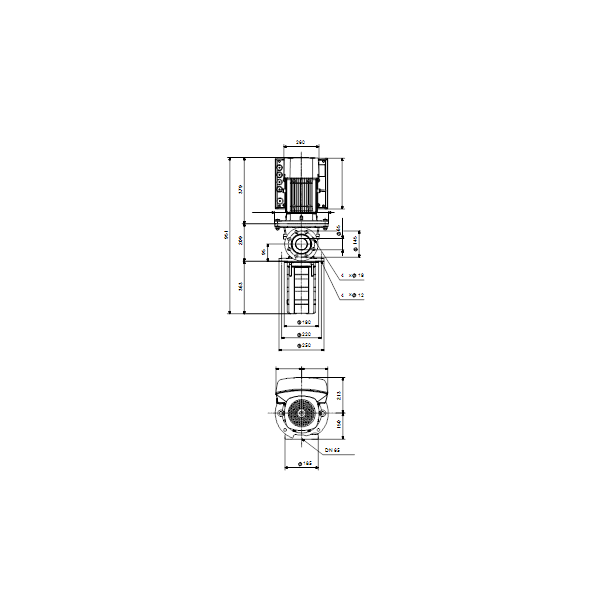Полупогружной насос Grundfos MTRE 32-4/4 A-F-A-HUUV артикул 96550029 – габаритный чертеж