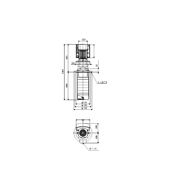 Полупогружной насос Grundfos MTRE 5-29/29 A-W-A-HUUV артикул 96520324 – габаритный чертеж