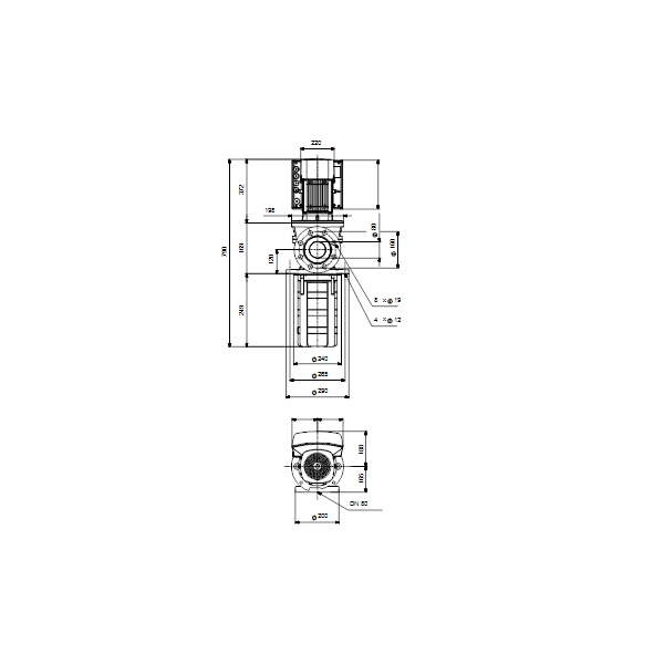 Полупогружной насос Grundfos MTRE 64-2/1-1 A-F-A-HUUV артикул 96550063 – габаритный чертеж
