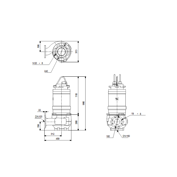 Погружной канализационный насос Grundfos S1.100.100.100.4.50M.H.241.S.N.D.511 артикул 96810978 – габаритный чертеж
