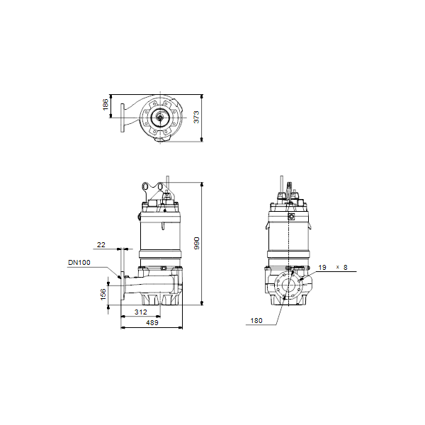 Погружной канализационный насос Grundfos S1.100.100.125.4.50M.C.256.Q.N.D.511 артикул 96810937 – габаритный чертеж
