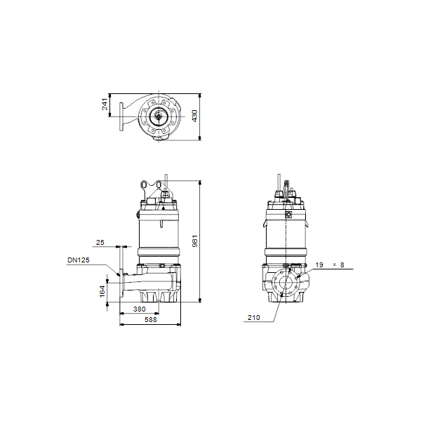 Погружной канализационный насос Grundfos S1.100.125.125.4.50L.C.267.R.EX.D.511 артикул 96811199 – габаритный чертеж
