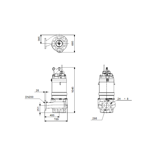 Погружной канализационный насос Grundfos S1.80.200.100.4.50E.C.220.S.EX.D.511 артикул 96811129 – габаритный чертеж
