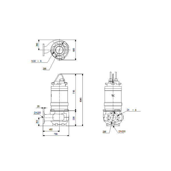 Погружной канализационный насос Grundfos S1.80.200.125.4.50E.H.244.Q.EX.D.511 артикул 96811090 – габаритный чертеж