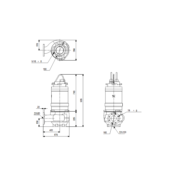 Погружной канализационный насос Grundfos SV.80.80.74.2.50H.H.179.R.EX.D.511 артикул 96811206 – габаритный чертеж