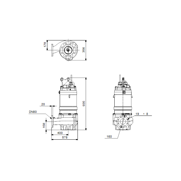 Погружной канализационный насос Grundfos SV.80.80.94.2.50H.S.191.R.EX.D.511 артикул 96811207 – габаритный чертеж