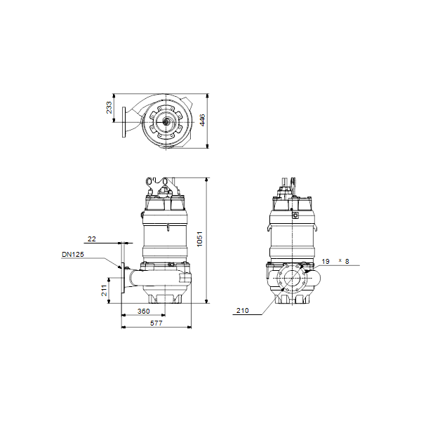 Погружной канализационный насос Grundfos S1.100.125.170.4.54M.C.274.R.EX.D.511 артикул 96811411 – габаритный чертеж