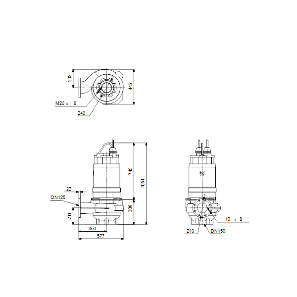 Погружной канализационный насос Grundfos S1.100.125.170.4.54M.H.274.R.EX.D.511 артикул 96811412 – габаритный чертеж