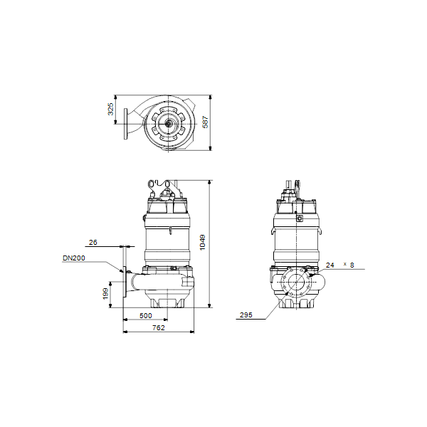 Погружной канализационный насос Grundfos S1.100.200.135.4.54L.C.261.R.EX.D.511 артикул 96811405 – габаритный чертеж