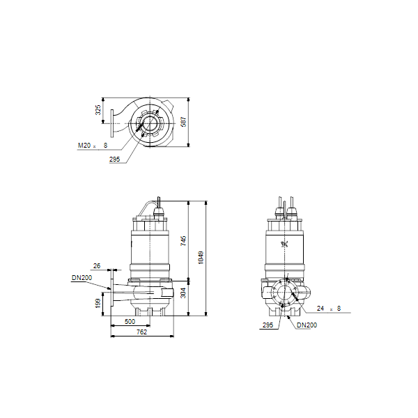 Погружной канализационный насос Grundfos S1.100.200.170.4.54L.H.285.S.EX.D.511 артикул 96811377 – габаритный чертеж