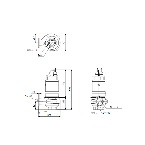 Погружной канализационный насос Grundfos S1.80.100.135.4.54H.H.277.R.EX.D.511 артикул 96811400 – габаритный чертеж