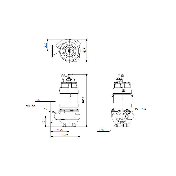Погружной канализационный насос Grundfos S1.80.100.170.4.54H.C.304.R.N.D.511 артикул 96811308 – габаритный чертеж