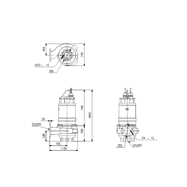 Погружной канализационный насос Grundfos S2.100.250.135.4.54E.D.218.G.EX.D.513 артикул 96781733 – габаритный чертеж