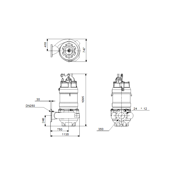 Погружной канализационный насос Grundfos S2.100.250.170.4.54E.C.232.S.EX.D.511 артикул 96811392 – габаритный чертеж