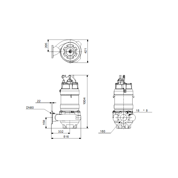 Погружной канализационный насос Grundfos SV.80.80.150.2.54H.S.220.R.EX.D.511 артикул 96811431 – габаритный чертеж