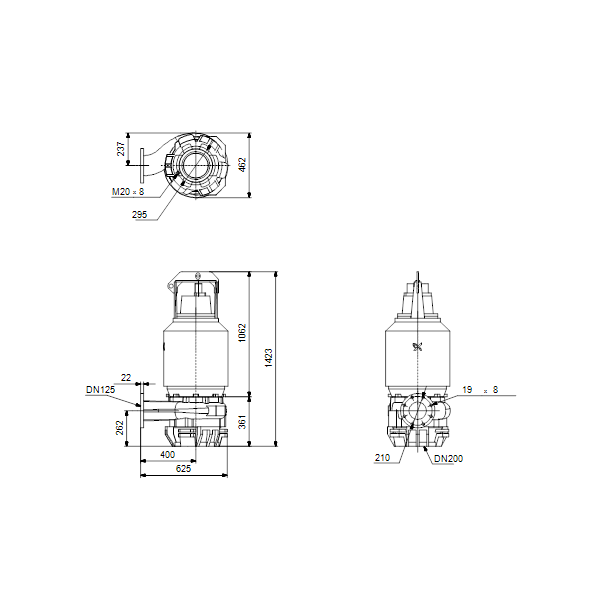 Погружной канализационный насос Grundfos S1.100.125.220.4.58M.H.297.Q.EX.D.511 артикул 96811552 – габаритный чертеж