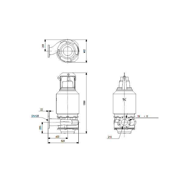 Погружной канализационный насос Grundfos S1.100.125.260.4.58M.C.316.G.EX.D.511 артикул 95113410 – габаритный чертеж
