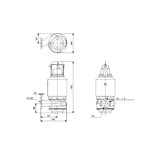 Погружной канализационный насос Grundfos S1.80.125.220.4.58H.C.326.Q.N.D.511 артикул 96811513 – габаритный чертеж