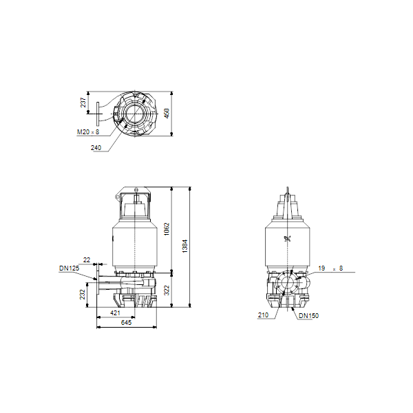 Погружной канализационный насос Grundfos S1.80.125.260.4.58H.H.341.Q.EX.D.511 артикул 96811556 – габаритный чертеж