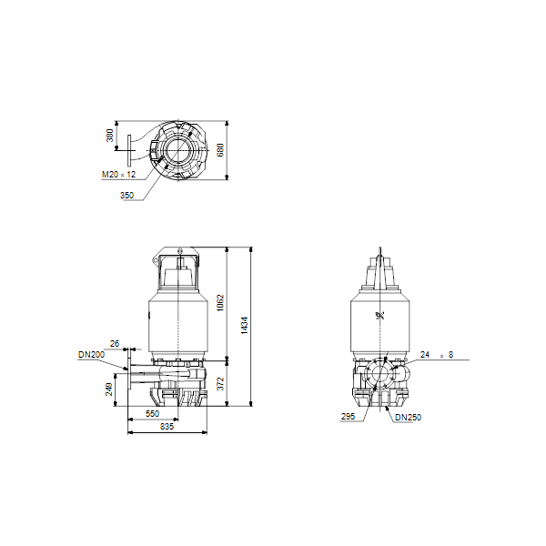 Погружной канализационный насос Grundfos S2.100.200.220.4.58L.H.248.Q.EX.D.511 артикул 96811567 – габаритный чертеж